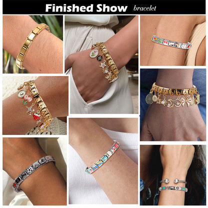 New Fashion 9mm 15 Style Italian Modular Charm Bracelet Fashionable Leisure Holiday Scenery Literary Modular Elastic Bracelet.