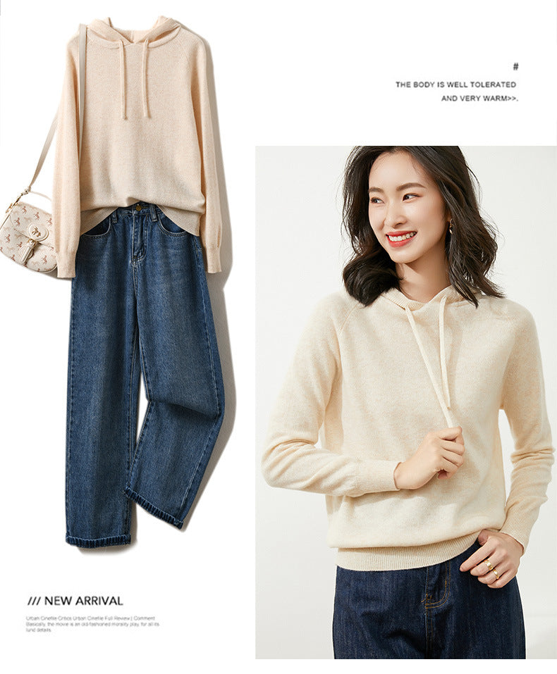 Women's Autumn and Winter New Casual Hoodies Sport Loose Hooded Knitted Hoodie Pullover Sweater.