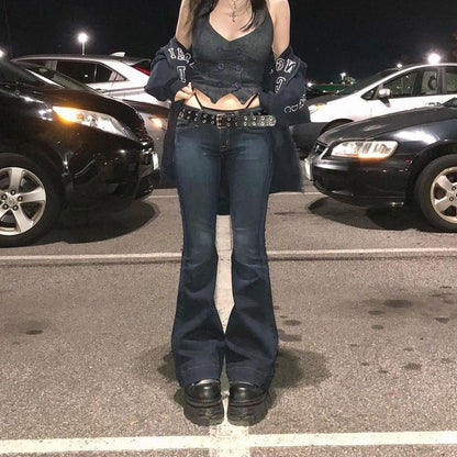 Vintage Y2K Flared Jeans Retro Button-up Low Rise Casual Denim Hose Harajuku 2000er Jahre Hose Basic Aesthetic Mom