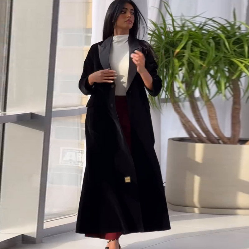 Muslim Women Abaya Eid Lapel Trench Coat Single Breasted Overcoat Ramadan Morocco Dubai caftan kaftan Arab Casual Long Outerwear.