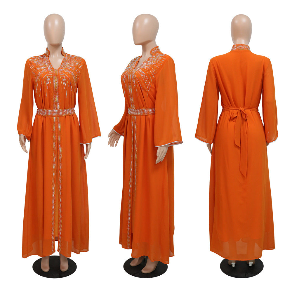 Marokko Party Kleid Frauen Muslimischen Abaya Stehkragen Mode Dubai Abayas Diamant Kaftan Elegante Robe Vestidos Türkei Kleid