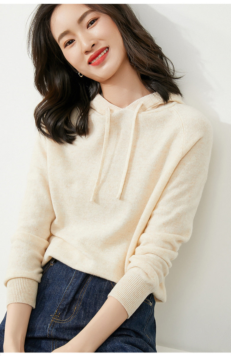 Women's Autumn and Winter New Casual Hoodies Sport Loose Hooded Knitted Hoodie Pullover Sweater.