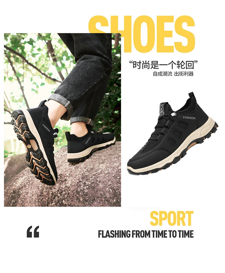 Men Soft Hiking Shoes Summer Breathable Mesh Sneakers Light Black Hike Footwear Walking Shoes Outdoor Shoes Climbing Shoe Male.