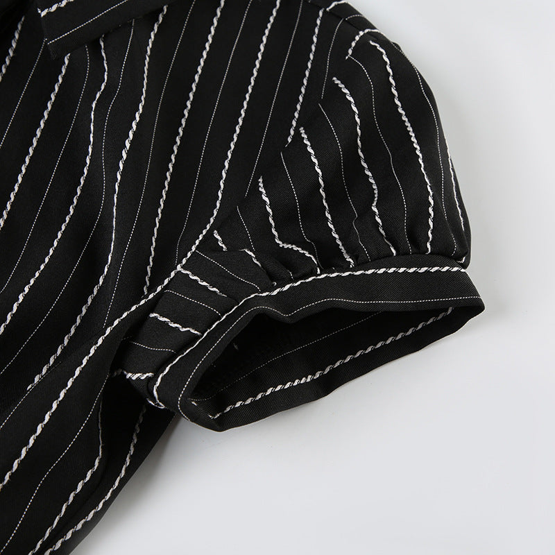 Women's Short Sleeve T-Shirt, Slim, Turn-Down Collar, Preppy Style, Patchwork, Casual, Summer Fashion, Fake 2 Piece, 2024