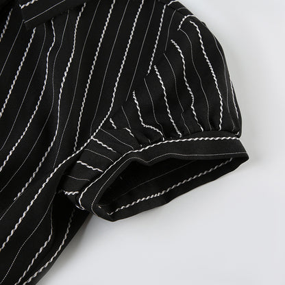 Women's Short Sleeve T-Shirt, Slim, Turn-Down Collar, Preppy Style, Patchwork, Casual, Summer Fashion, Fake 2 Piece, 2024