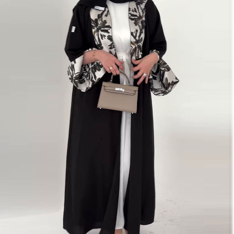 Muslim Abaya Women Print Cardigan Long Trench Coat Eid Morocco Windbreaker Patchwork Outerwear Saudi Arab Ramadan Overcoat 2025.