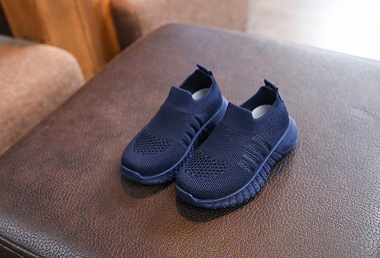 Kids Spring and Autumn Striped Knitted Sneakers Tennis Casual Shoes Children Breathable Girls Boys Slip-on Running Sports Shoes.