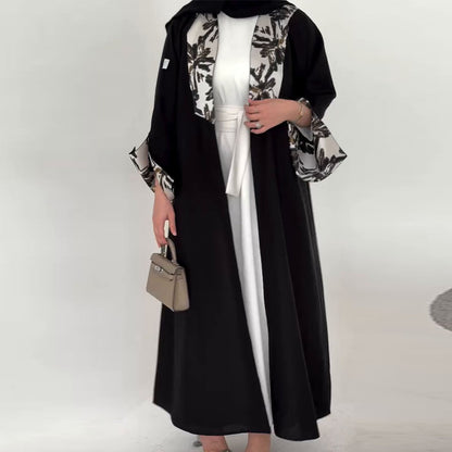 Muslim Abaya Women Print Cardigan Long Trench Coat Eid Morocco Windbreaker Patchwork Outerwear Saudi Arab Ramadan Overcoat 2025.