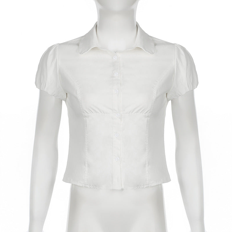 Women's Short Sleeve T-Shirt, Slim, Turn-Down Collar, Preppy Style, Patchwork, Casual, Summer Fashion, Fake 2 Piece, 2024