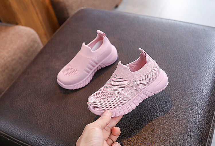 Kids Spring and Autumn Striped Knitted Sneakers Tennis Casual Shoes Children Breathable Girls Boys Slip-on Running Sports Shoes.