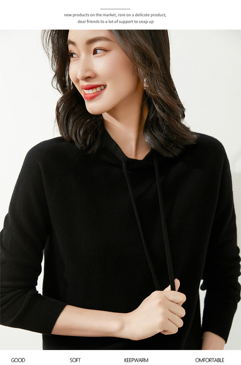 Women's Autumn and Winter New Casual Hoodies Sport Loose Hooded Knitted Hoodie Pullover Sweater