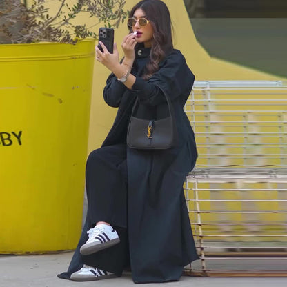 Muslim Abaya Women Trench Coat Morocco Overcoat England Retro Motorcycle Jacket Dubai Long Outerwear Eid Ramadan Saudi Arab 2025.