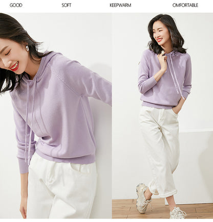 Women's Autumn and Winter New Casual Hoodies Sport Loose Hooded Knitted Hoodie Pullover Sweater.