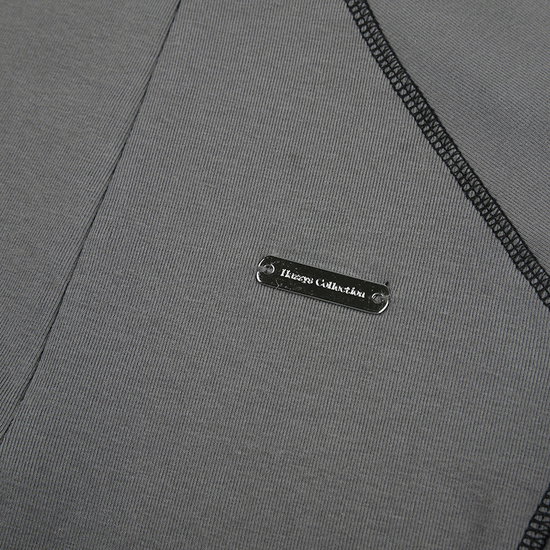 Women's Short Sleeve T-Shirt, Slim, Turn-Down Collar, Preppy Style, Patchwork, Casual, Summer Fashion, Fake 2 Piece, 2024