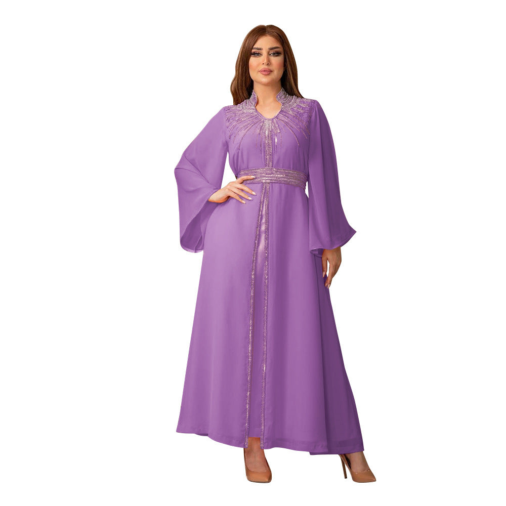 Marokko Party Kleid Frauen Muslimischen Abaya Stehkragen Mode Dubai Abayas Diamant Kaftan Elegante Robe Vestidos Türkei Kleid