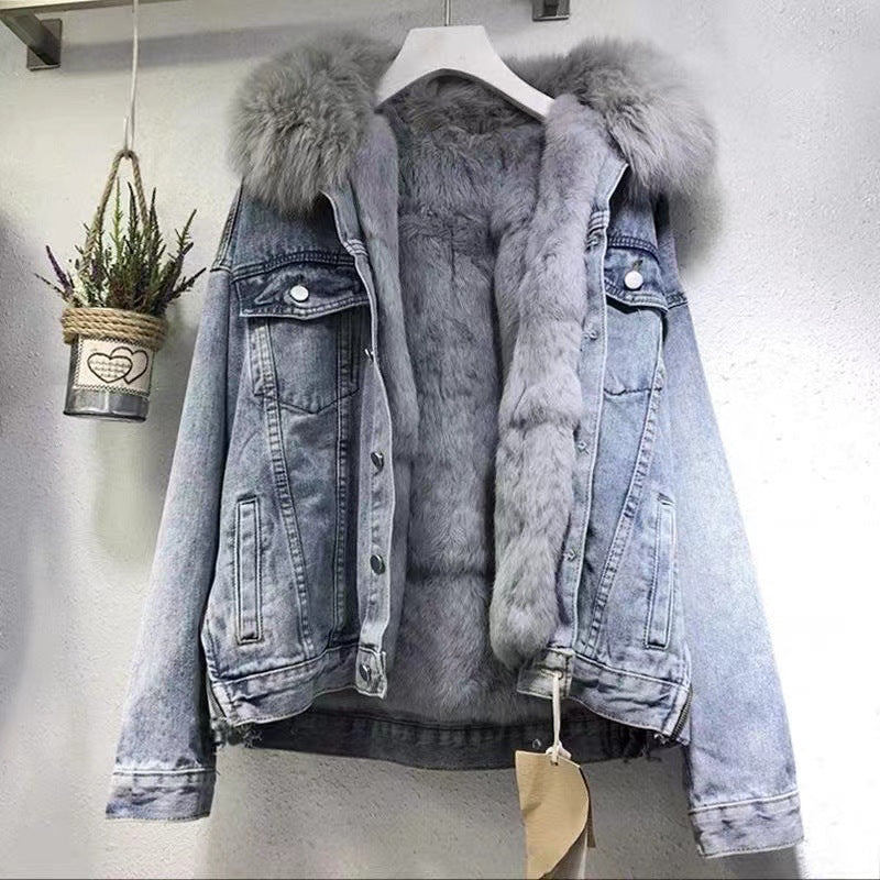 Frauen Denim Kosten Einreiher Taste Jacken Fleece Patchwork Strickjacke Taschen Oberbekleidung Casual Warm Solide Lose Fit