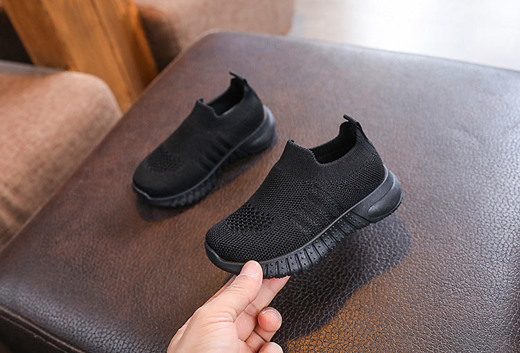 Kids Spring and Autumn Striped Knitted Sneakers Tennis Casual Shoes Children Breathable Girls Boys Slip-on Running Sports Shoes.