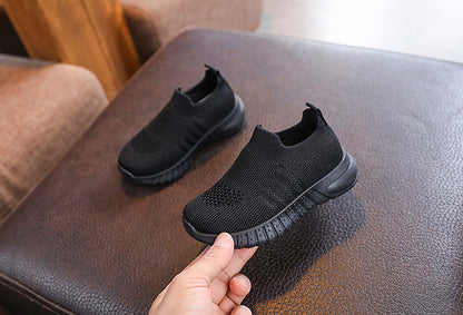 Kids Spring and Autumn Striped Knitted Sneakers Tennis Casual Shoes Children Breathable Girls Boys Slip-on Running Sports Shoes.