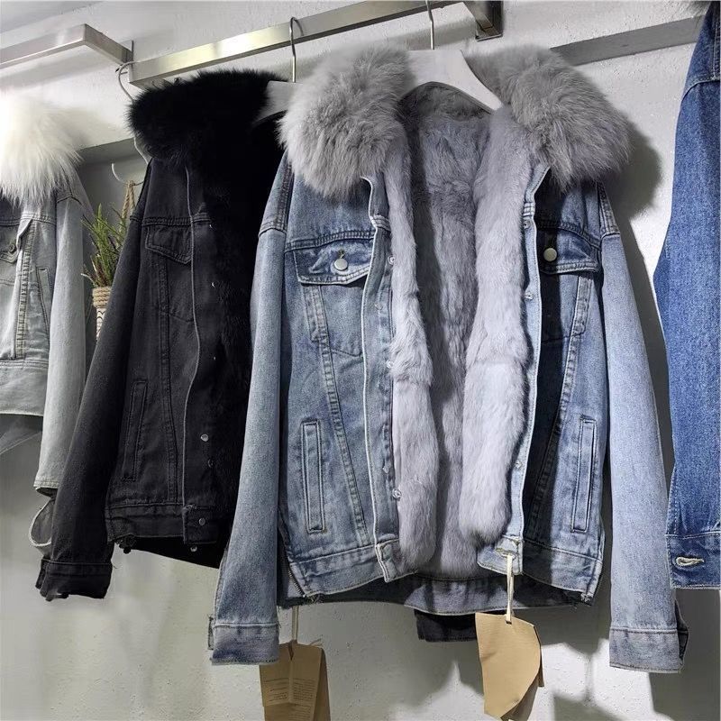 Frauen Denim Kosten Einreiher Taste Jacken Fleece Patchwork Strickjacke Taschen Oberbekleidung Casual Warm Solide Lose Fit