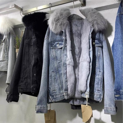 Frauen Denim Kosten Einreiher Taste Jacken Fleece Patchwork Strickjacke Taschen Oberbekleidung Casual Warm Solide Lose Fit