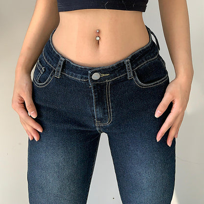 Vintage Y2K Flared Jeans Retro Button-up Low Rise Casual Denim Hose Harajuku 2000er Jahre Hose Basic Aesthetic Mom