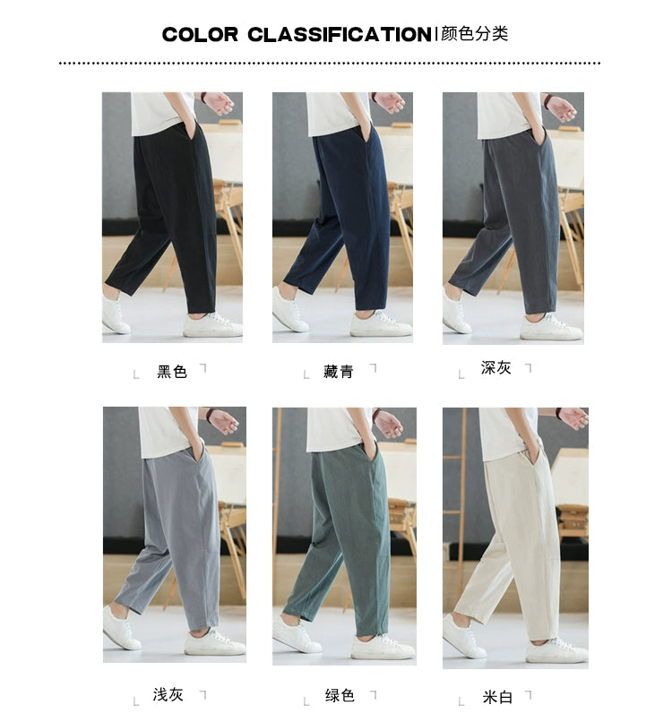 Men's Pants Cotton and Linen Male Summer New Solid Color Mens Trousers Loose Fitness Baggy Streetwear Plus Size M-5XL.