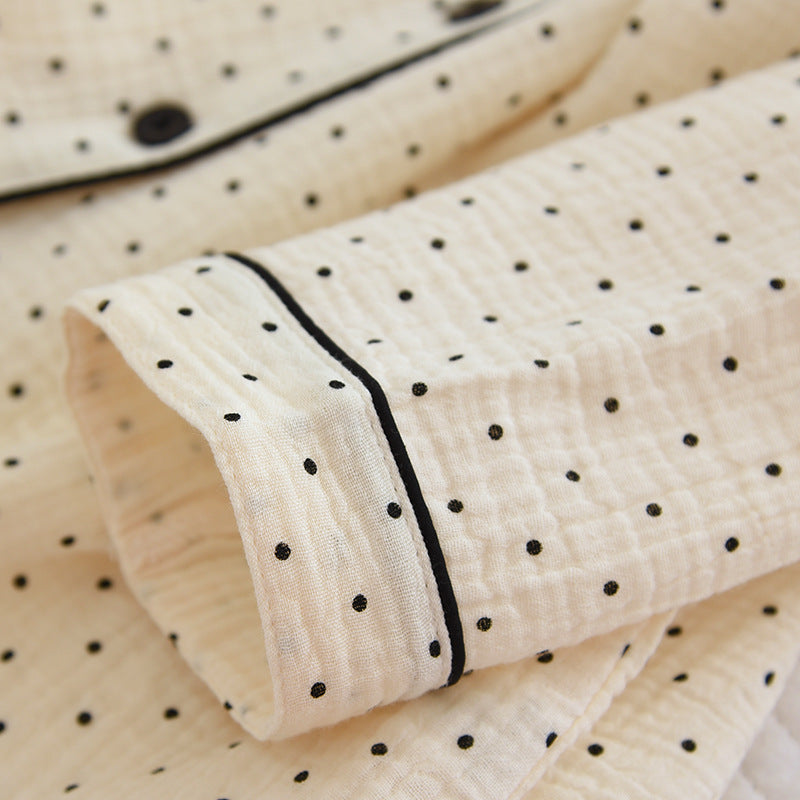 2025 Spring and Autumn New Women's Pajama Set 100%cotton crepe long-sleeved trousers two-piece polka dot cute home wear thin set