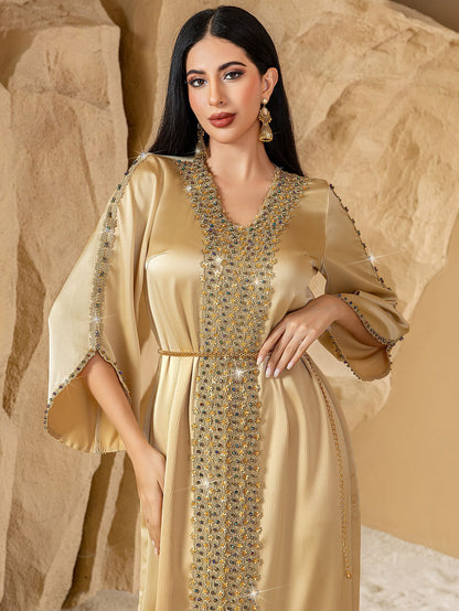 Eid Muslim Kleid für Frauen Ramadan Jalabiya Spitze Diamant Party Kleider Abaya Lange Robe Marokko Dubai Kaftan Vestidos Largos 2025.