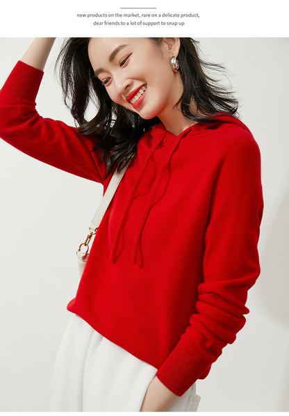 Women's Autumn and Winter New Casual Hoodies Sport Loose Hooded Knitted Hoodie Pullover Sweater.