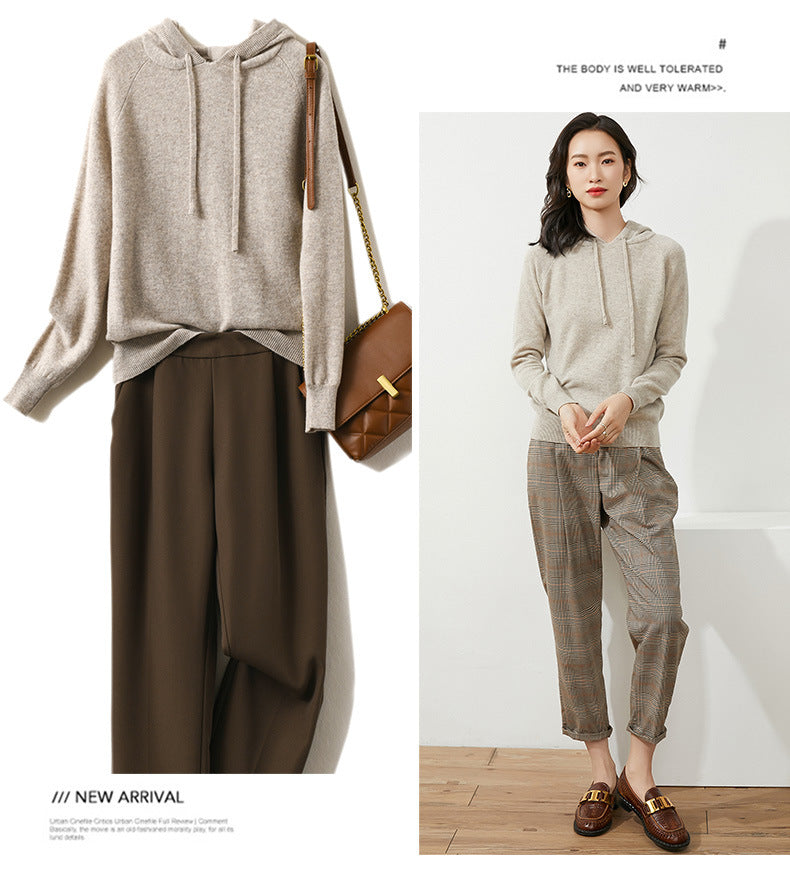 Women's Autumn and Winter New Casual Hoodies Sport Loose Hooded Knitted Hoodie Pullover Sweater.