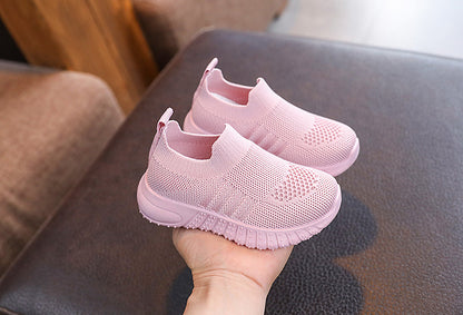 Kids Spring and Autumn Striped Knitted Sneakers Tennis Casual Shoes Children Breathable Girls Boys Slip-on Running Sports Shoes.
