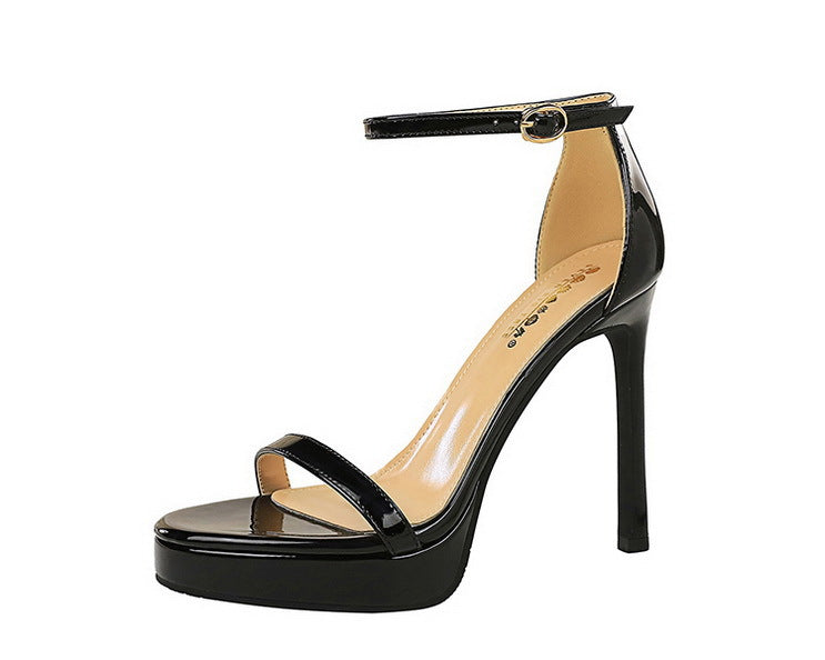 Luxury Women 11 cm Heels Sandals Women pumps Peep Toe High Heels Patent leather Stiletto Lady Sandals Summer Shoes Platform Heel
