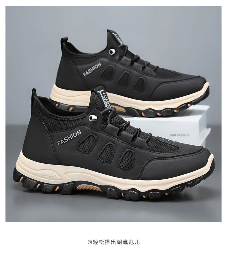 Men Soft Hiking Shoes Summer Breathable Mesh Sneakers Light Black Hike Footwear Walking Shoes Outdoor Shoes Climbing Shoe Male