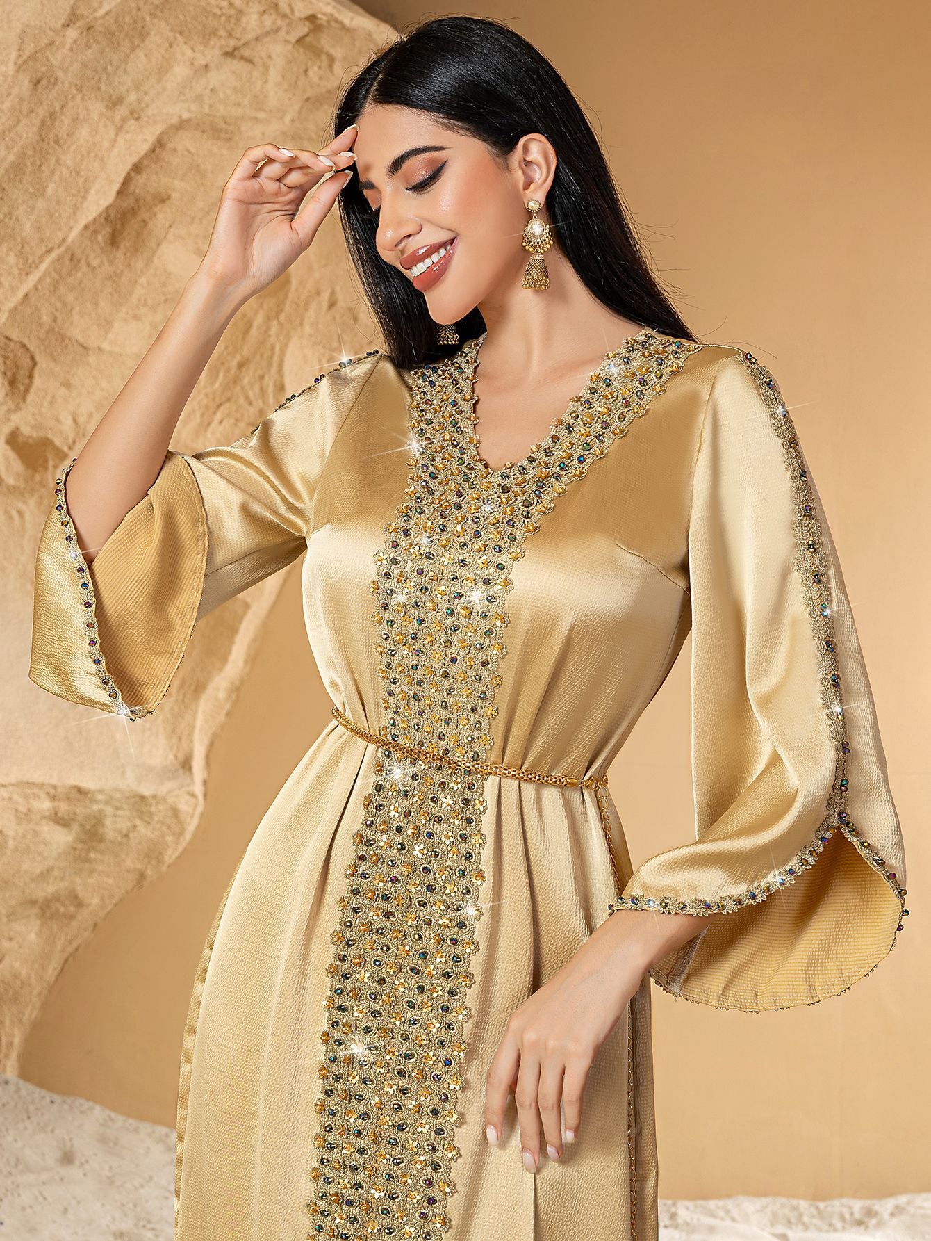 Eid Muslim Kleid für Frauen Ramadan Jalabiya Spitze Diamant Party Kleider Abaya Lange Robe Marokko Dubai Kaftan Vestidos Largos 2025.