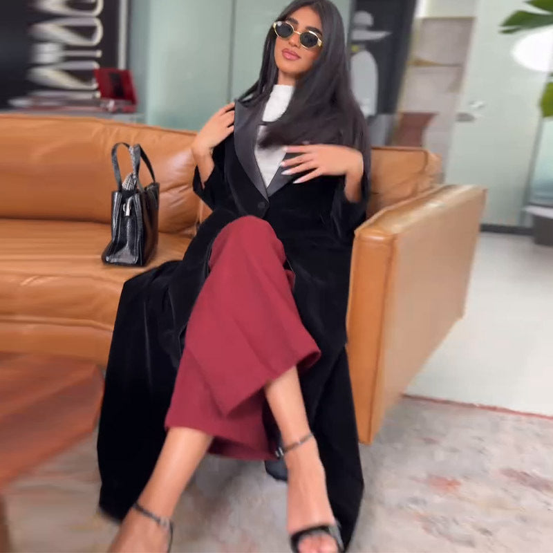 Muslim Women Abaya Eid Lapel Trench Coat Single Breasted Overcoat Ramadan Morocco Dubai caftan kaftan Arab Casual Long Outerwear.