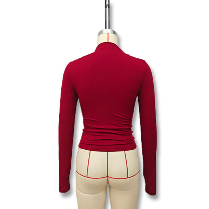 Gtpdpllt Women Tees Sexy Turtleneck Long Sleeve Pleated Basic Women's T-shirts 2025 Spring Autumn Fashion Chic Female Streetwear.