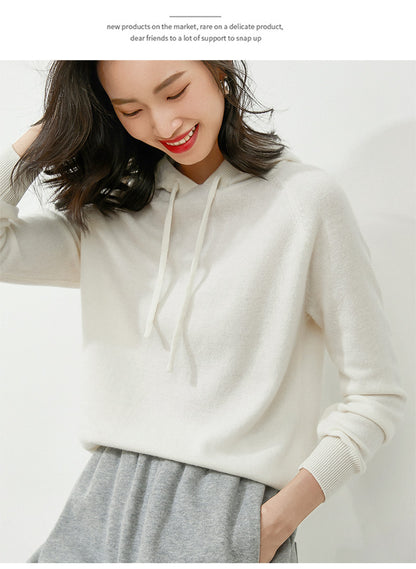 Women's Autumn and Winter New Casual Hoodies Sport Loose Hooded Knitted Hoodie Pullover Sweater