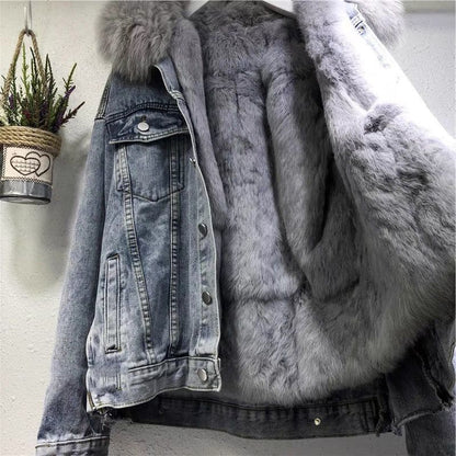 Frauen Denim Kosten Einreiher Taste Jacken Fleece Patchwork Strickjacke Taschen Oberbekleidung Casual Warm Solide Lose Fit
