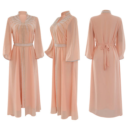 Marokko Party Kleid Frauen Muslimischen Abaya Stehkragen Mode Dubai Abayas Diamant Kaftan Elegante Robe Vestidos Türkei Kleid