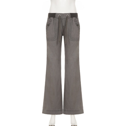 Vintage Y2K Flared Jeans Retro Button-up Low Rise Casual Denim Hose Harajuku 2000er Jahre Hose Basic Aesthetic Mom