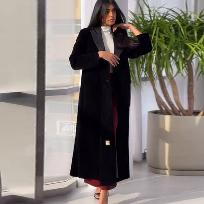 Muslim Women Abaya Eid Lapel Trench Coat Single Breasted Overcoat Ramadan Morocco Dubai caftan kaftan Arab Casual Long Outerwear.