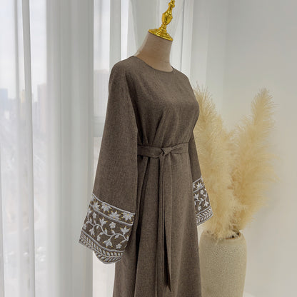 Floral Stickerei Muslimischen Abaya für Frauen Eid Kleid Marokko Ramadan Spitze-up Abayas Kaftan Islam Vestidos Dubai Arabischen Lange robe