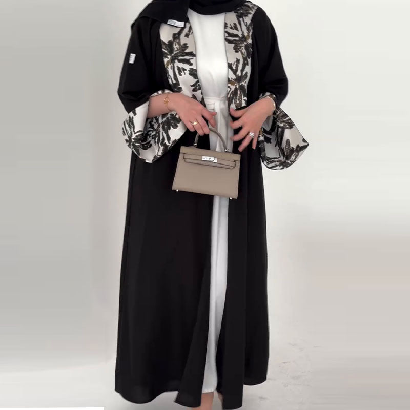Muslim Abaya Women Print Cardigan Long Trench Coat Eid Morocco Windbreaker Patchwork Outerwear Saudi Arab Ramadan Overcoat 2025.