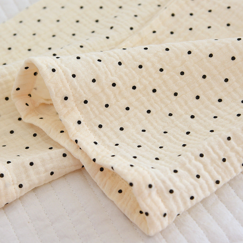 2025 Spring and Autumn New Women's Pajama Set 100%cotton crepe long-sleeved trousers two-piece polka dot cute home wear thin set