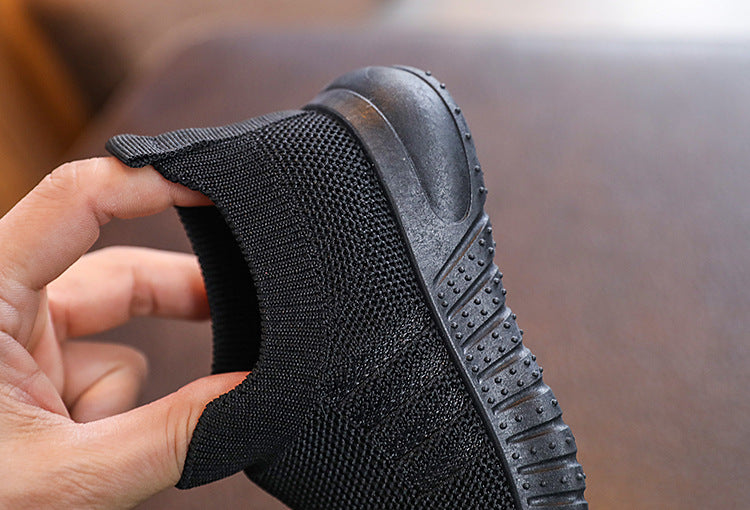 Kids Spring and Autumn Striped Knitted Sneakers Tennis Casual Shoes Children Breathable Girls Boys Slip-on Running Sports Shoes.