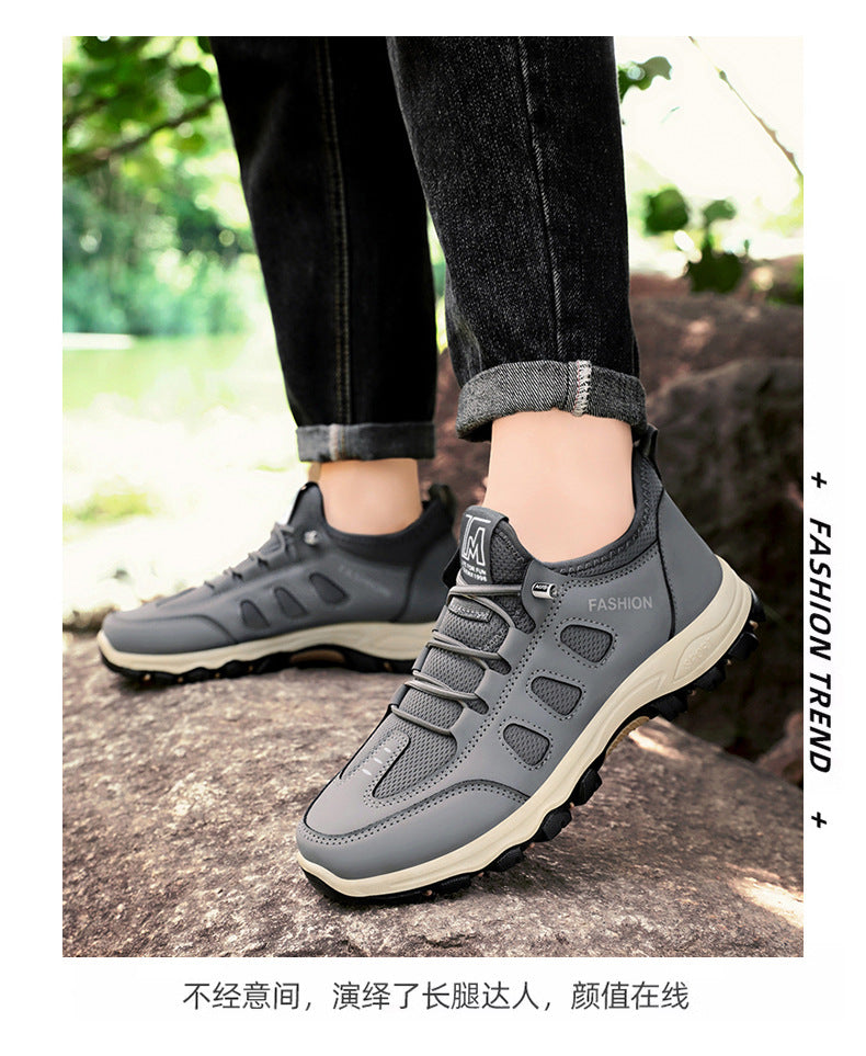 Men Soft Hiking Shoes Summer Breathable Mesh Sneakers Light Black Hike Footwear Walking Shoes Outdoor Shoes Climbing Shoe Male