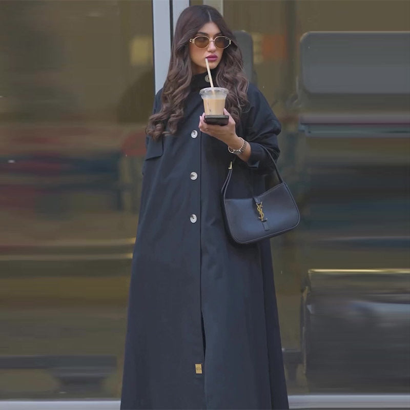 Muslim Abaya Women Trench Coat Morocco Overcoat England Retro Motorcycle Jacket Dubai Long Outerwear Eid Ramadan Saudi Arab 2025.