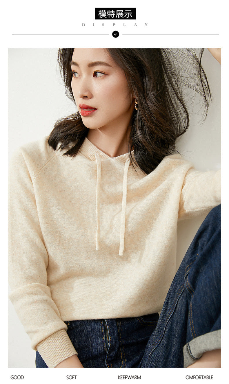 Women's Autumn and Winter New Casual Hoodies Sport Loose Hooded Knitted Hoodie Pullover Sweater.