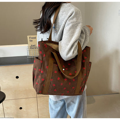Strawberries Corduroy Handbag Sweet Women's Bag Fashionable Versatile Shoulder Bag Beautiful Simple Commuter Women's Tote Bags.