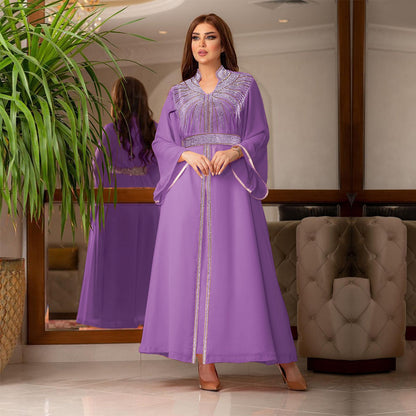 Marok kanis che Kaftan Frauen Mode Diamant mit Gürtel Chiffon Kleid Eid Ramadan arabische Robe Islam Luxus Party muslimische Kleider.